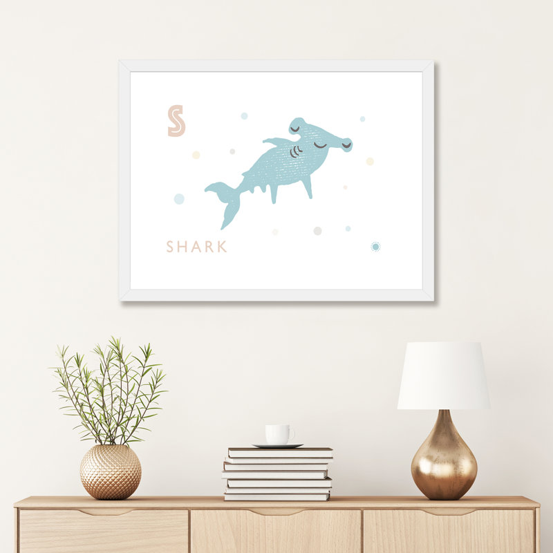 " Shark ", White, 24" H x 32" W x 1" D, White Framed Paper