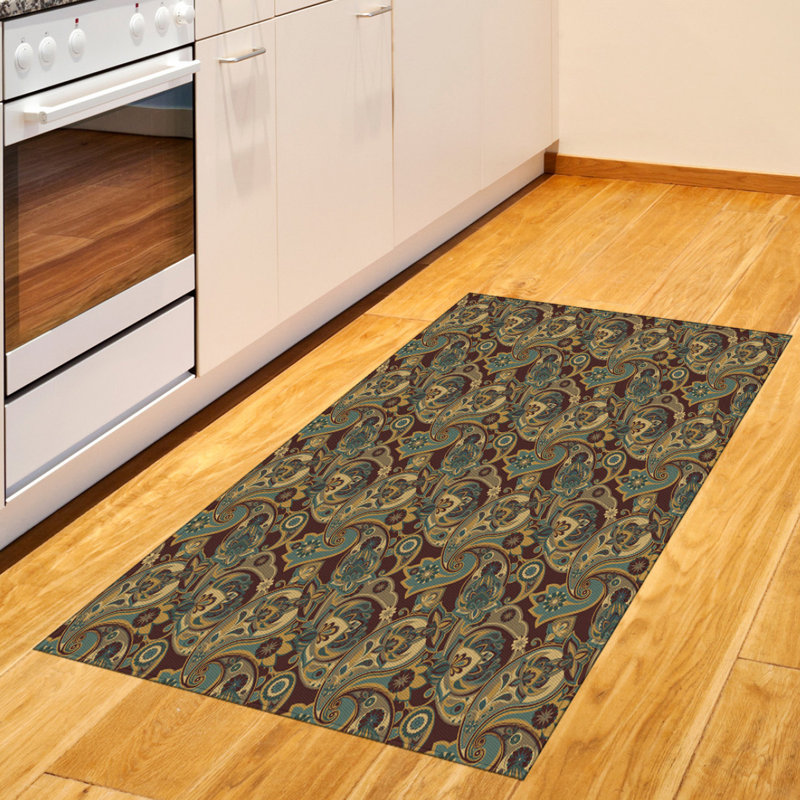Tapis décoratif à motif de fibres longues en polyester à haute densité Paisley, Rectangle 2 pi 7 po x 5 pi
