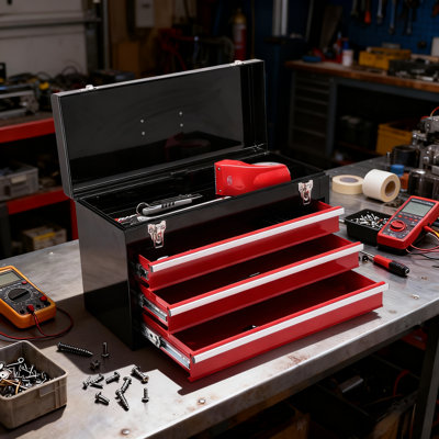 Boîte à outils portative en acier 20 po avec 3 tiroirs verrouillables et un rangement robuste pour le garage et la maison