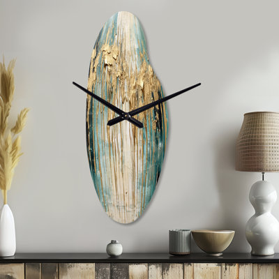 Edanne Gilded Daydreams VI - Minimalism Curved Metal Wall Clock, Brown Asymmetrical Metal Wall Clock Print