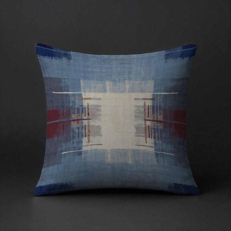 Coussin décoratif intérieur et extérieur Modern, Carré 16 po, Gris / bleu / beige abstrait