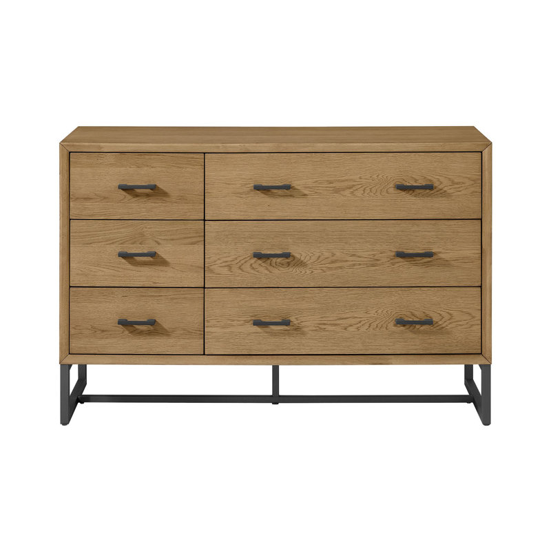 Commode en bois massif à 6 tiroirs Newport, chêne naturel