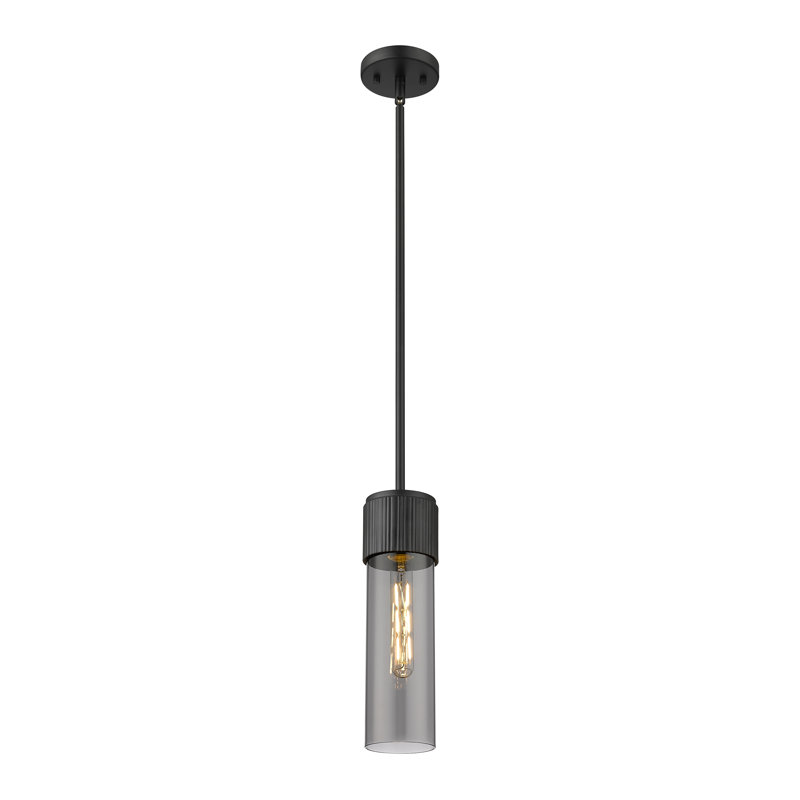 Luminaire suspendu à tige 1 lumière 12 "Bolivar, H 13,5 po x l 4 po x P 4 po, Plaqué couleur fumée, Noir mat