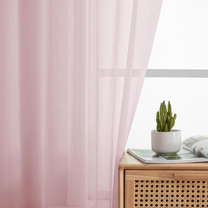 Sheer Curtains 2 Panels Set Rod Pocket Fimly Voile Solid Blush Window Curtain Panels For Living Room Bedroom Soft Voile Sheer Curtains & Drapes
