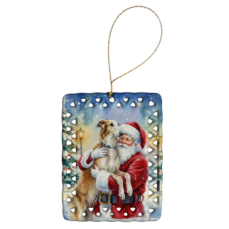 Ornement en porcelaine Barzoï / avec le Père Noël, Barzoï