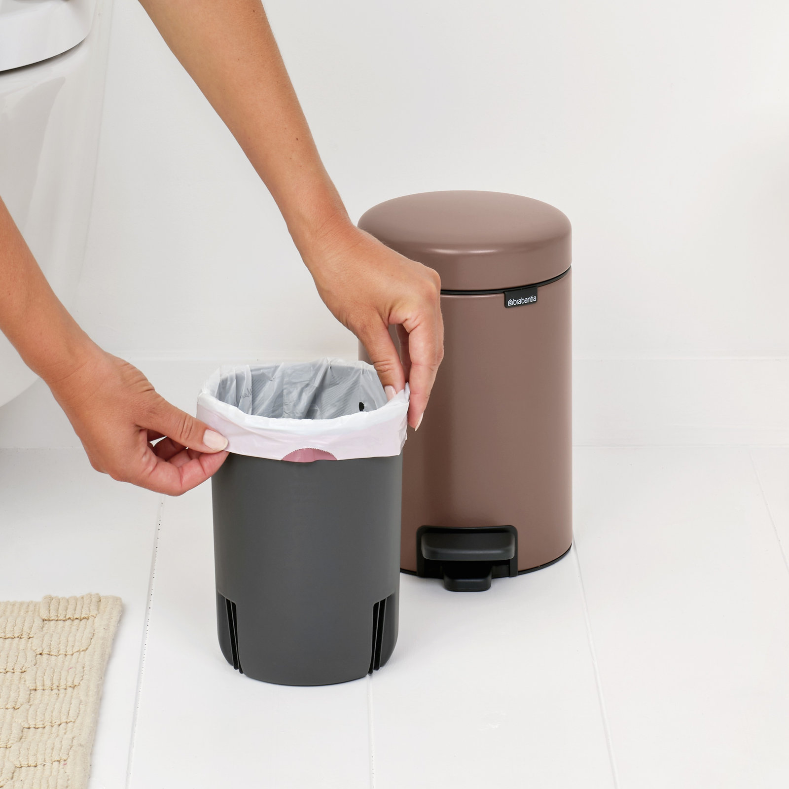Brabantia NewIcon Step On Trash Can, 0.8 Gallon (3 Liter), Satin Taupe