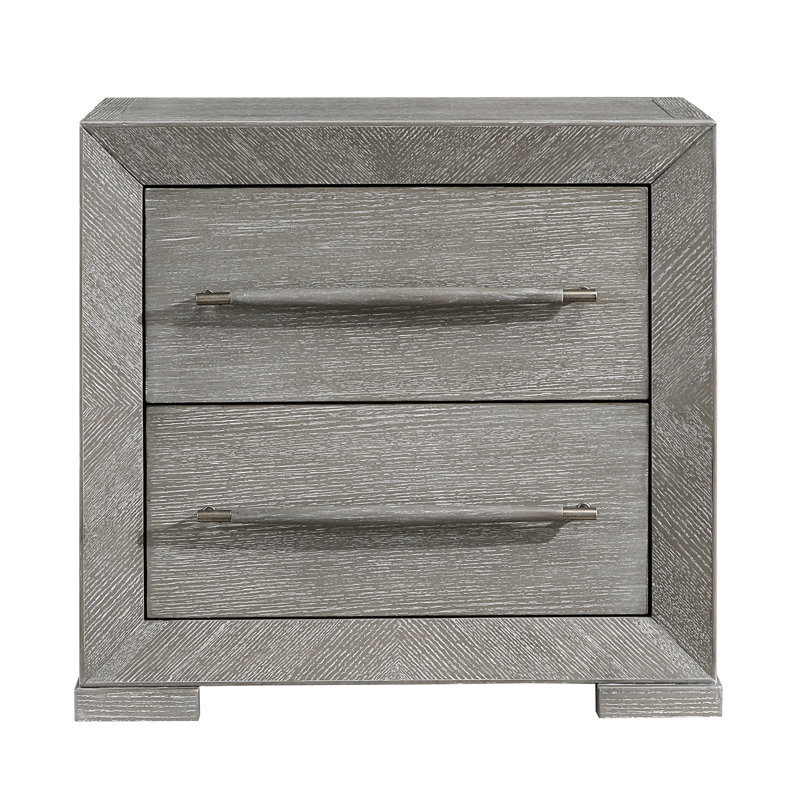 Chambre à coucher avec table de chevet à finition grise avec 2 tiroirs et poignées en bois de 26,5 pouces de hauteur, moderne, chic et spacieux