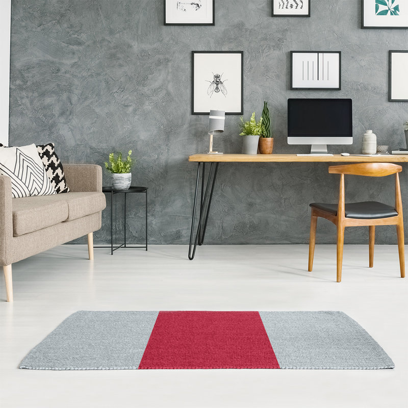Tapis argent/rouge tissé à plat Los Angeles, Rectangle 4 pi x 6 pi