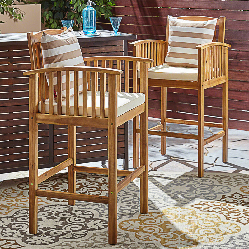 Set Of 2 Outdoor Barstools With Cushions