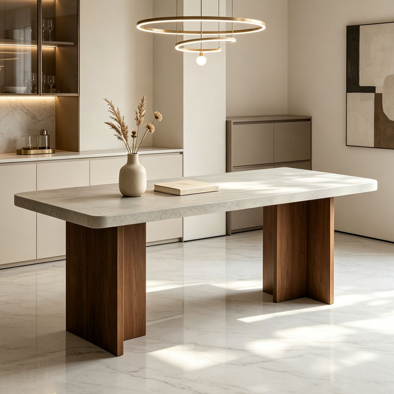 Table en pierre frittée de style crème, 29.5" H x 70.9" W x 31.5" D