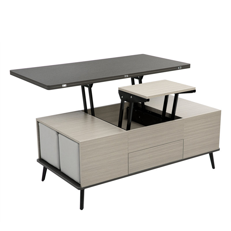 Chrishay Storage Lift Top Extendable Coffee Table with 4 Legs and Ottoman, Dark Gray, Black