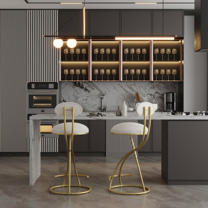 Round Bar Stool Armless Velvet Barstools With Back Set Of 2 Upholstered Counter Chair For Dining Room, Kitchen Island
