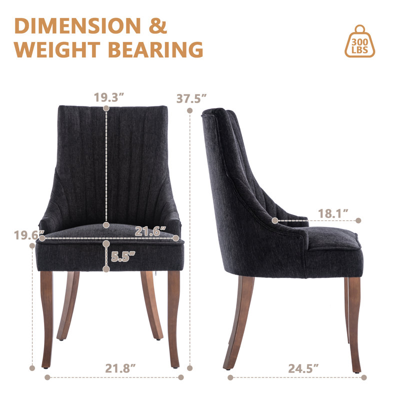 Modern Linen Fabric Kitchen Side Chair,  Dining Chair（Set Of 2）, 2, Black