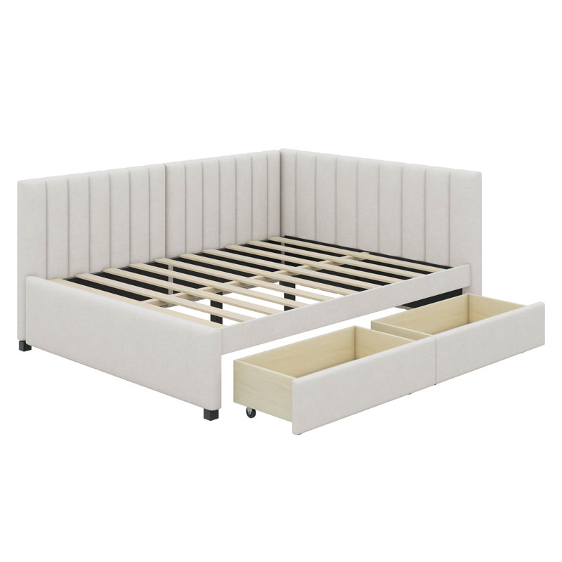 Cathaline Full Size Upholstered Daybed with 2 Storage Drawers Sofa Bed Frame, Beige