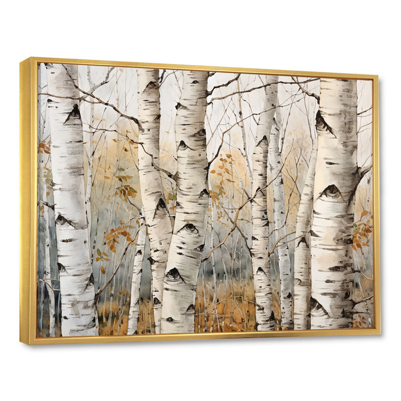 «Beige Silver Birch Tree Beauty III - Tree Birch», reproduction sur toile, H 34 po x l 44 po x P 1,5 po, Cadre flottant doré