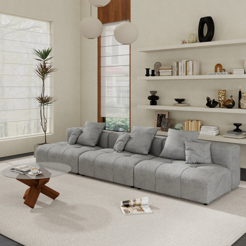 Canapé modulaire rembourré en tissu de lin 3 pièces Kay Crumley, Gris