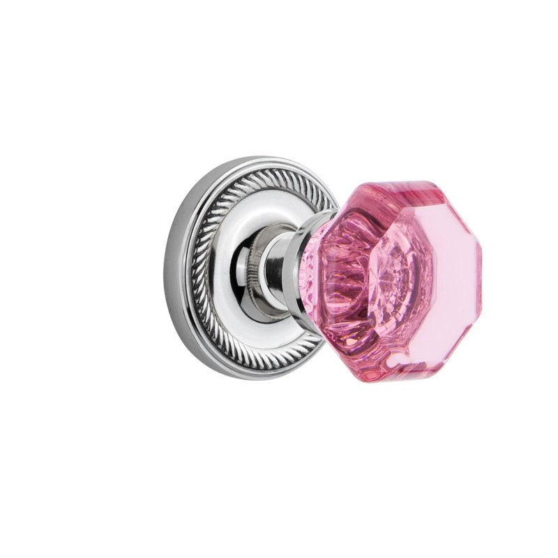 Rosette en corde avec bouton de porte rose Waldorf, Chrome brillant, 2 3/4 po