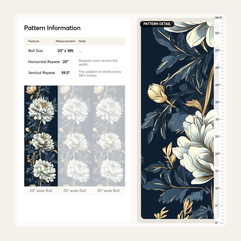 Papier peint adhésif grand bleu marine Chrysanthemum | Murale Dramatic Floral Elegance