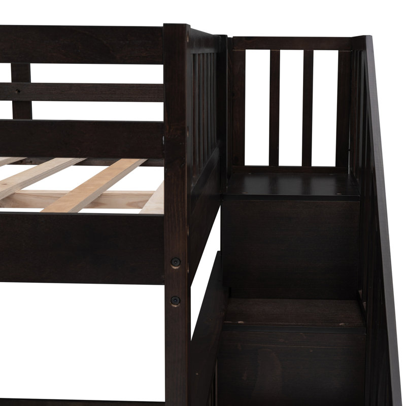 Lit superposé au dessus d'un lit superposé avec rangement et barrière de sécurité Old Sku: Lpaap, Double, Tanné