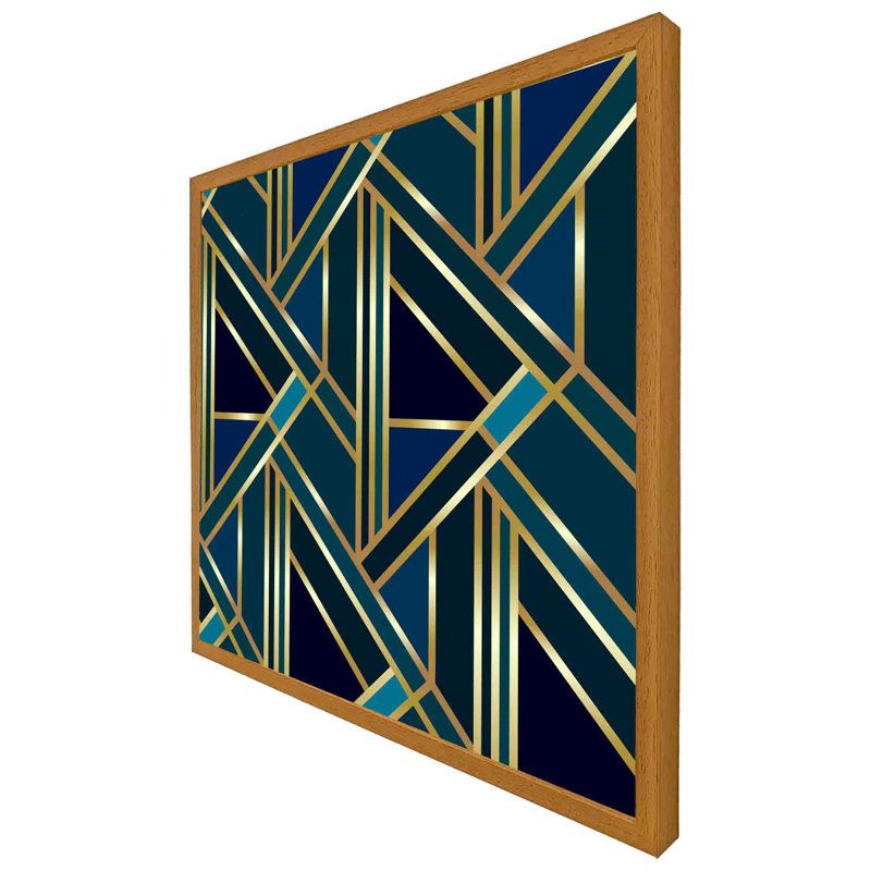 Merrillville Gold And Teal Geometric Pattern - Single Picture Frame Print, 76cm H x 76cm W, Grey Framed
