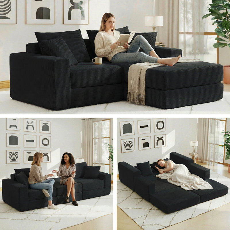 73" Cloud Modular Sectional Sofa, Comfy Compression Couch for Living Room, Black