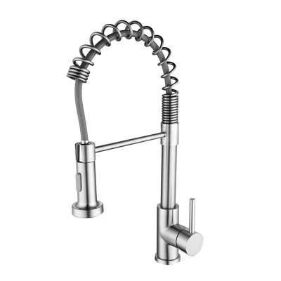 Robinet d'évier de cuisine en nickel brossé avec fonction rétractable - commande à une seule poignée, bec verseur à 360 degrés, fabrication en métal pour plus de stabilité et de fiabilité, fonctionnement, mouvement et structure