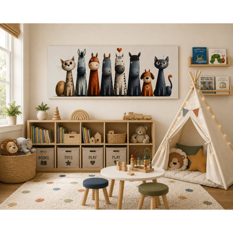 Whimsical Animal Lineup Wrapped Canvas Wall Art, 27.5" H x 55" W