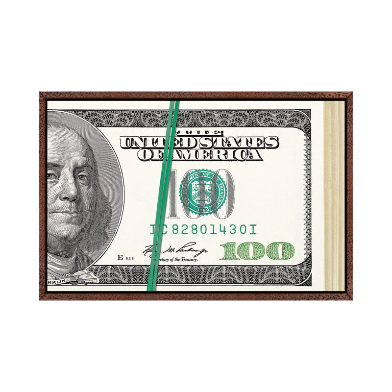 Folded Hundreds - Print on Canvas, Brown Framed, 45.72cm H x 66.04cm W x 3.81cm D