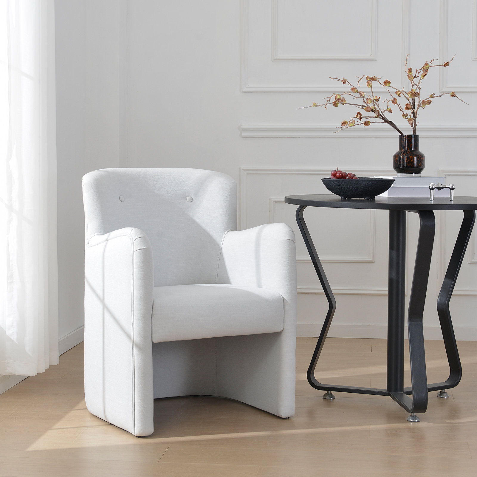 Jaidyn Linen Pine Dining Armchair, Ivory