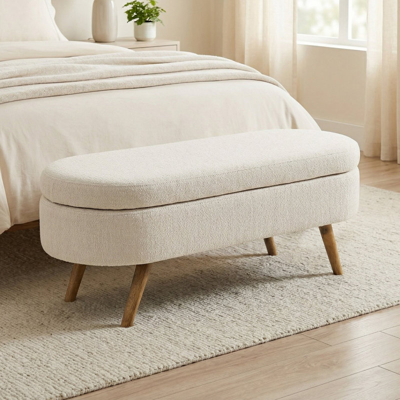 Maly Upholstered 2-Seater Storage Bench,entryway bench,bedroom bench, Beige Duplicate