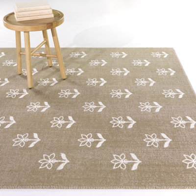 Evyenia Tan Modern Floral Area Rug