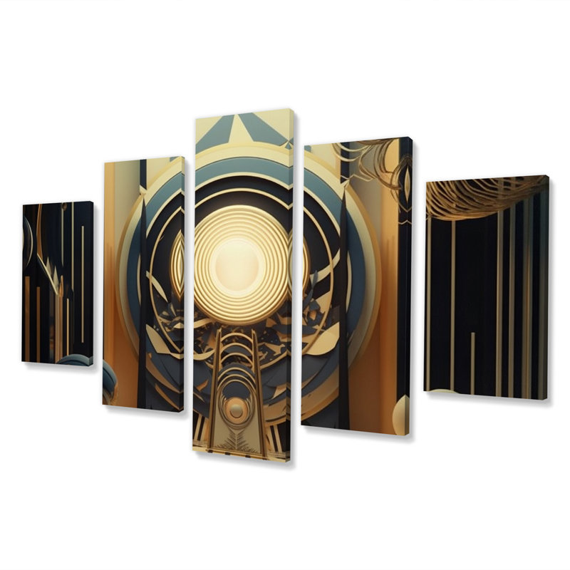  «Master Consciousness Futur Geometric Seance V - Art mural moderne sur toile géométrique - 5 panneaux