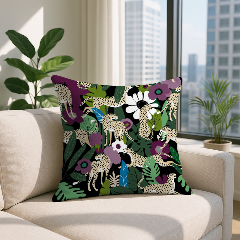 Oreiller carré réversible intérieur / extérieur Nogi Leopard, Carré 16 po, Mauve