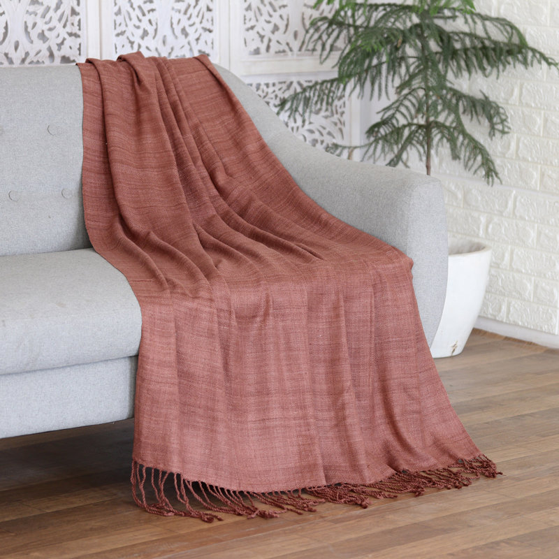 Hand Woven Heated Throw Blanket, 50" W x 72" L, Red