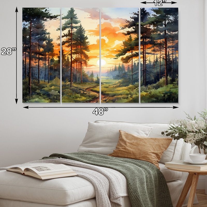 " Pine Tree Sunset Glow I " 4 - Pieces
