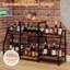 Armoire de bar autoportante à 4 niveaux, support à vin en fer et bois avec garde-corps de protection, tablette de grande capacité pour les bouteilles et les boissons, organisateur de bar pour la maison, brun