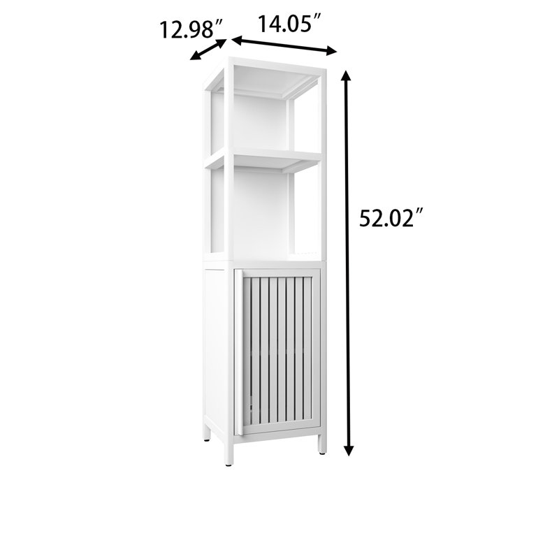 Armoire de rangement haute en bambou avec portes réglables, rangement ouvert et fermé