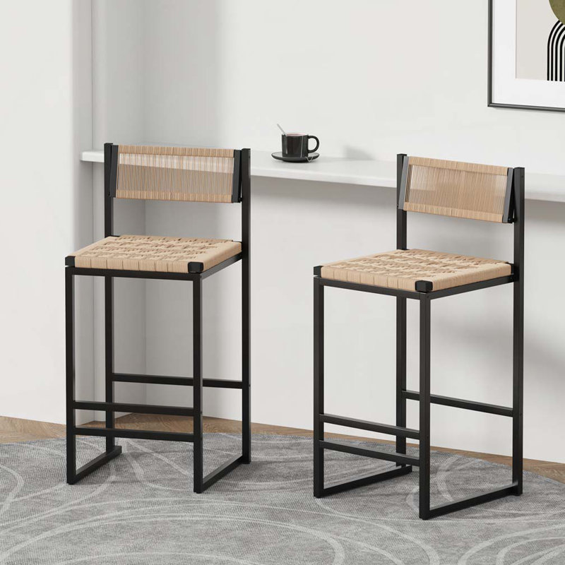 Tabourets de bar tissés avec dossier en corde de papier, Miel