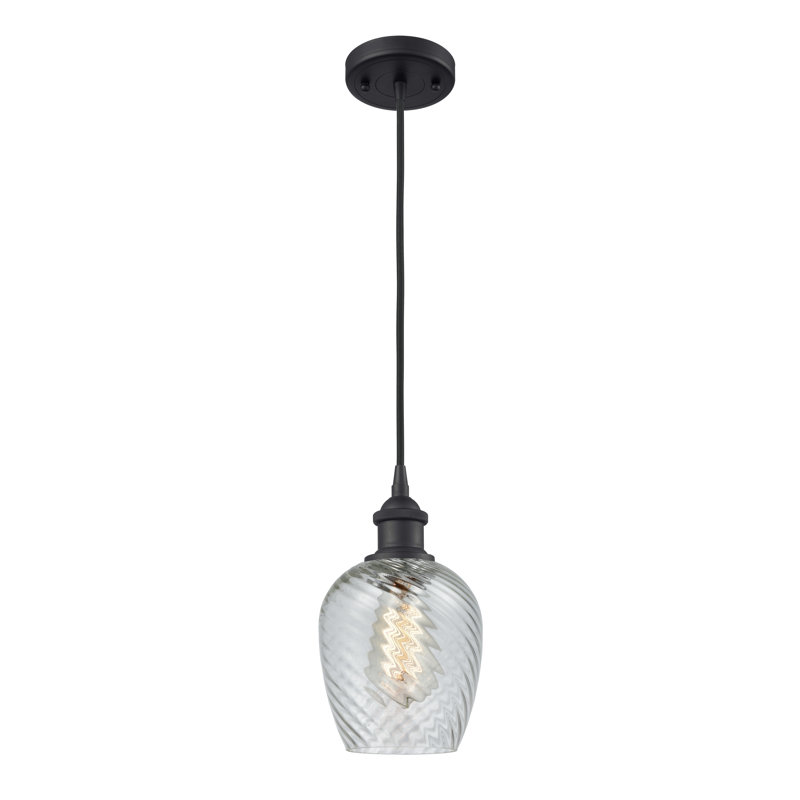 Lyman 1 - Light Single Pendant, Clear Spiral Fluted, 6 Watt Vinage LED Bulb, White and Polished Chrome