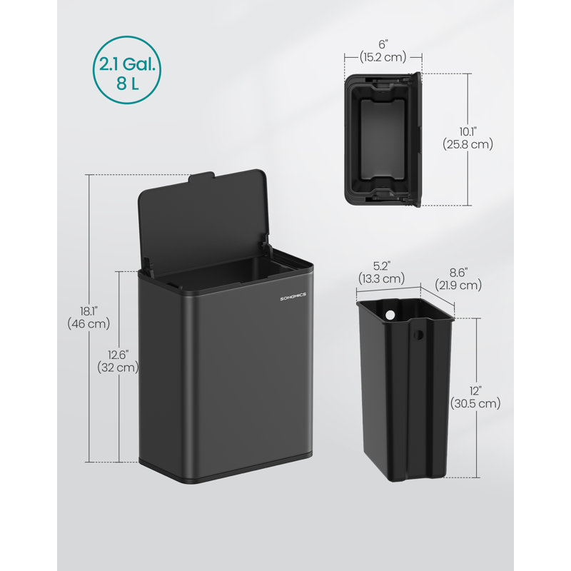 Taeshon Steel Kitchen Trash Can, Black