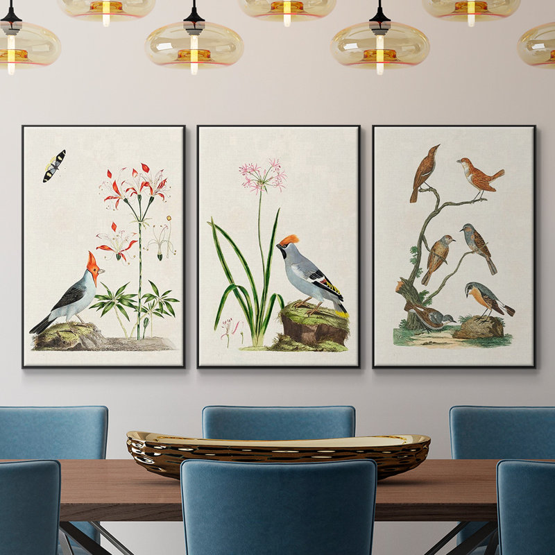Oiseaux antiques dans la nature IV, 3 pièces, H 24 po x l 48 po x P 2 po, Noir