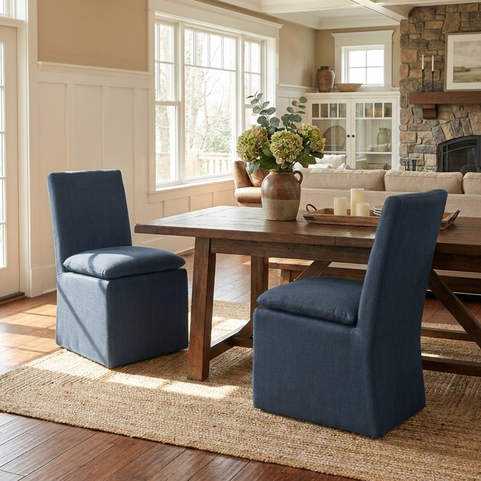 Keaton Linen Dining Chair, Indigo