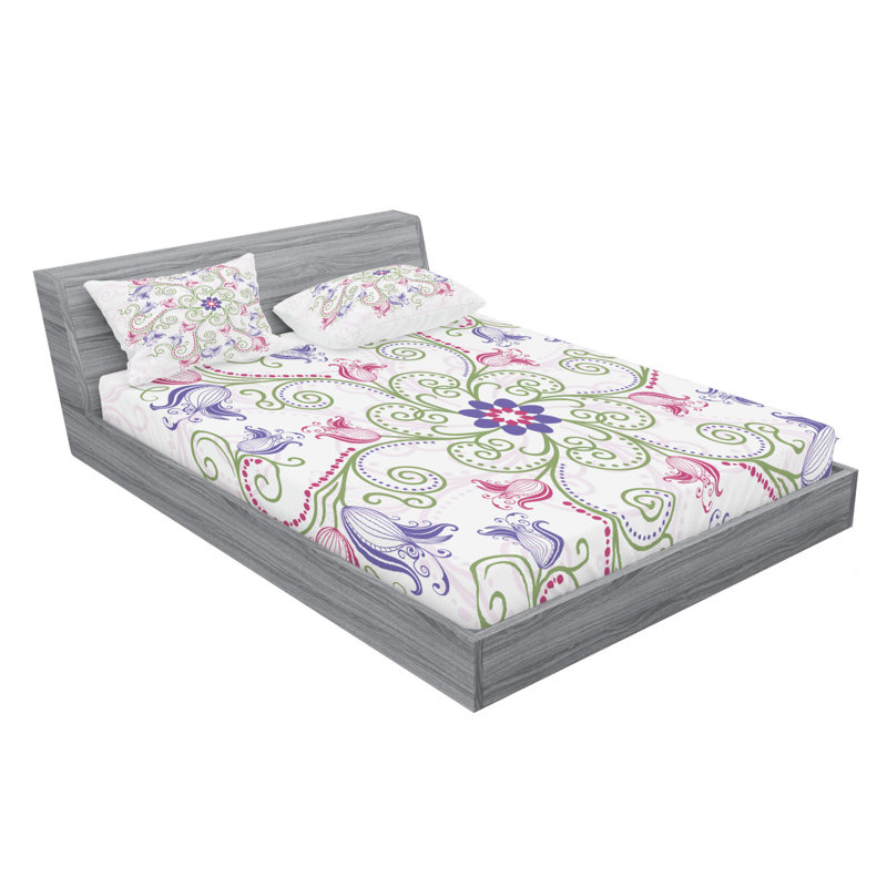 Microfiber Floral Sheet Set, Queen Sheet Set with Fitted Sheet