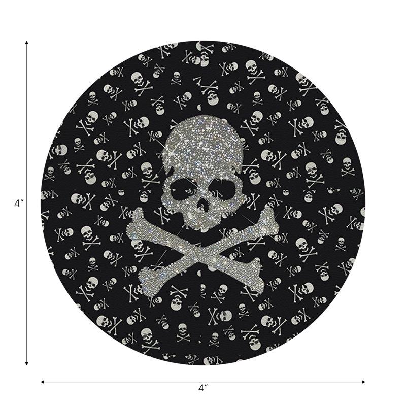 Sous-verres ronds en cuir végétalien noir Crossbones