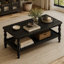 Maclin rectangulaire en bois massif avec tablette de rangement, table de centre à 2 niveaux Farmhouse pour un assemblage facile et un décor de salon-1779230771