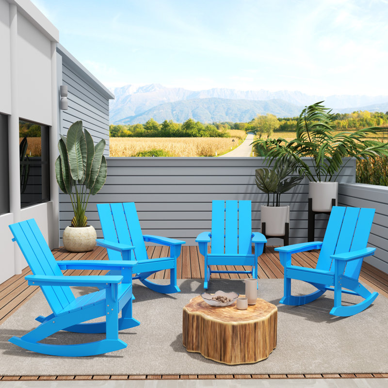 Chaise berçante d'extérieur en plastique Joubert, Bleu pacifique