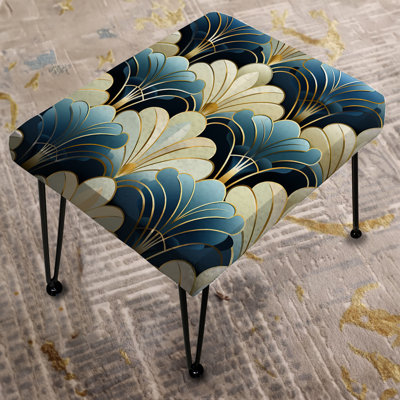 1970S Blue And Beige Damask Art Deco - Damask Rectangle Ottoman