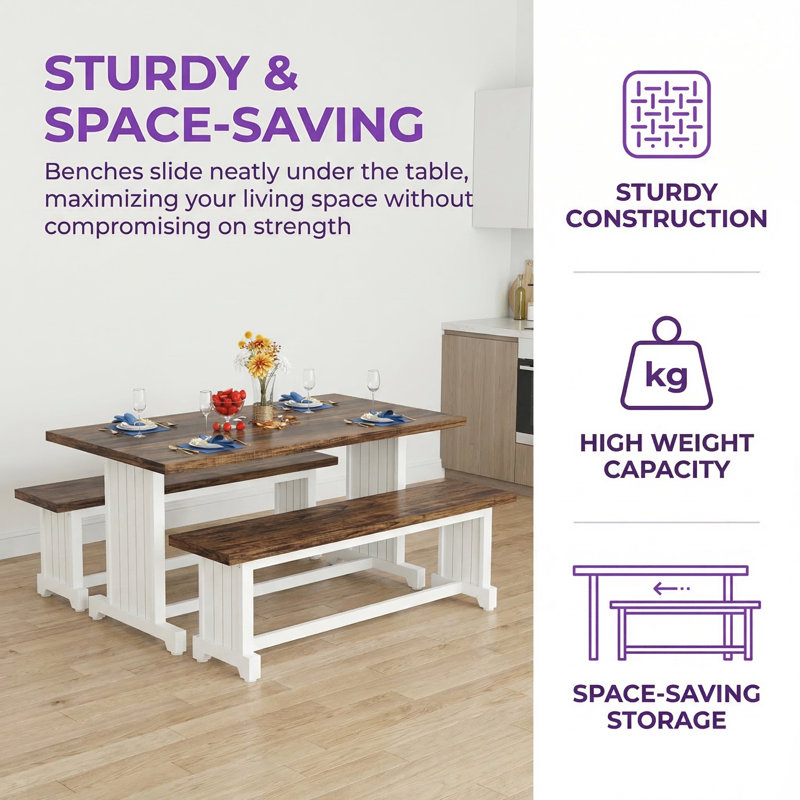 Ensemble de table de salle à manger 47 "pour 2 à 4 personnes avec 2 bancs 47"