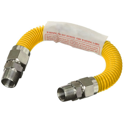 Highcraft 24 Inch Gas Connector with Fittings, Yellow Coated Gas Connector, 5/8" OD, 1/2" MIP x 1/2" MIP Connection