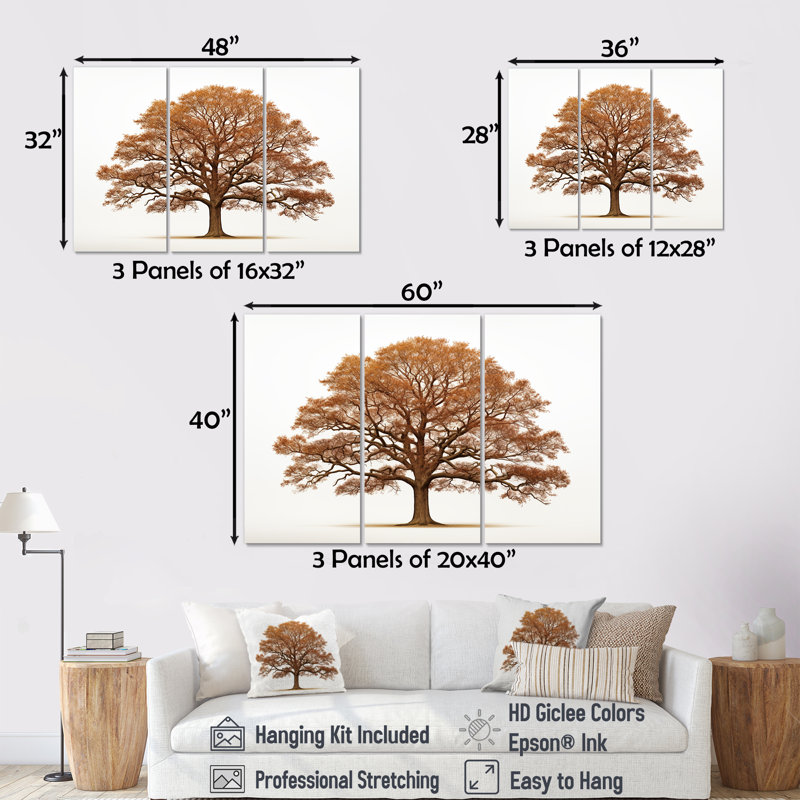 «Brown Oaks Outline II», ensemble d'art sur toile de chêne, Toile tendue, H 40 po x l 60 po x P 1 po